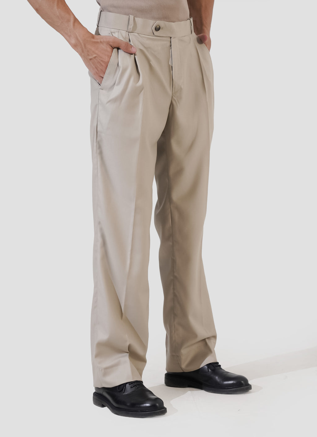 Double Pleated Pants - Beige