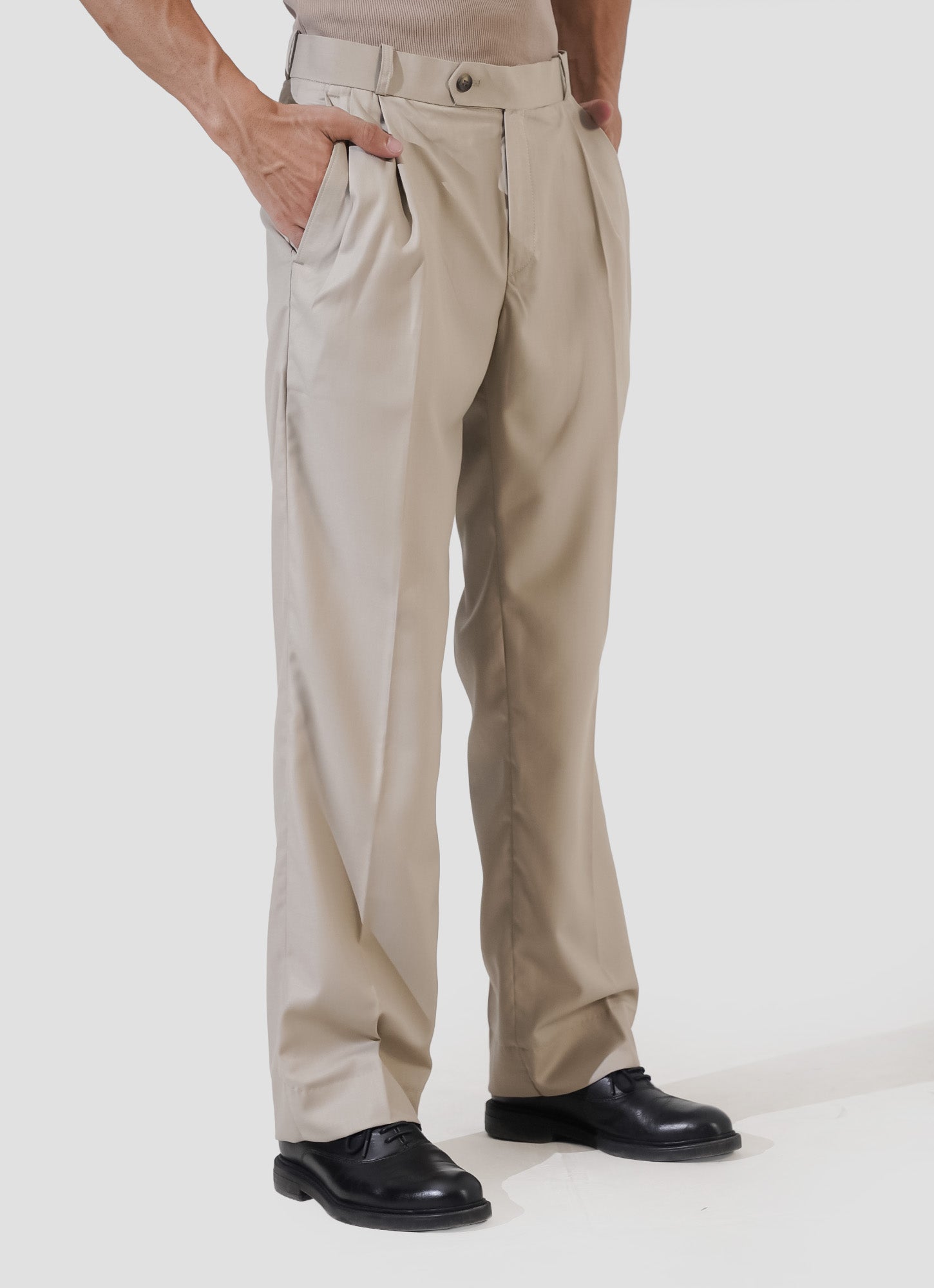 Double Pleated Pants - Beige