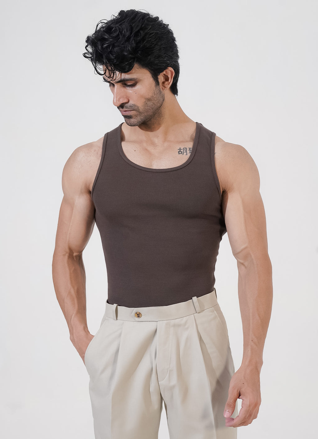 Brown Ribbed Tank Top