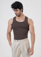 Brown Ribbed Tank Top