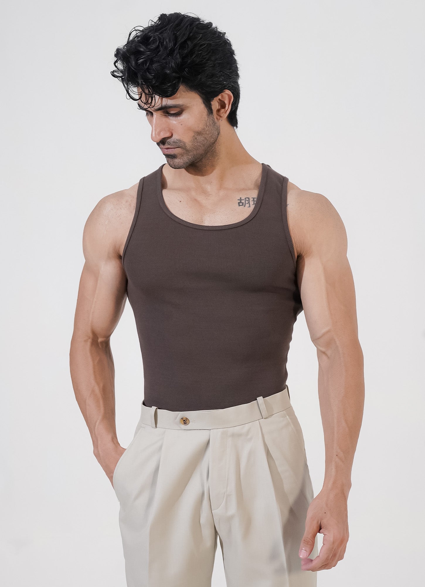Brown Ribbed Tank Top