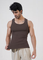 Brown Ribbed Tank Top