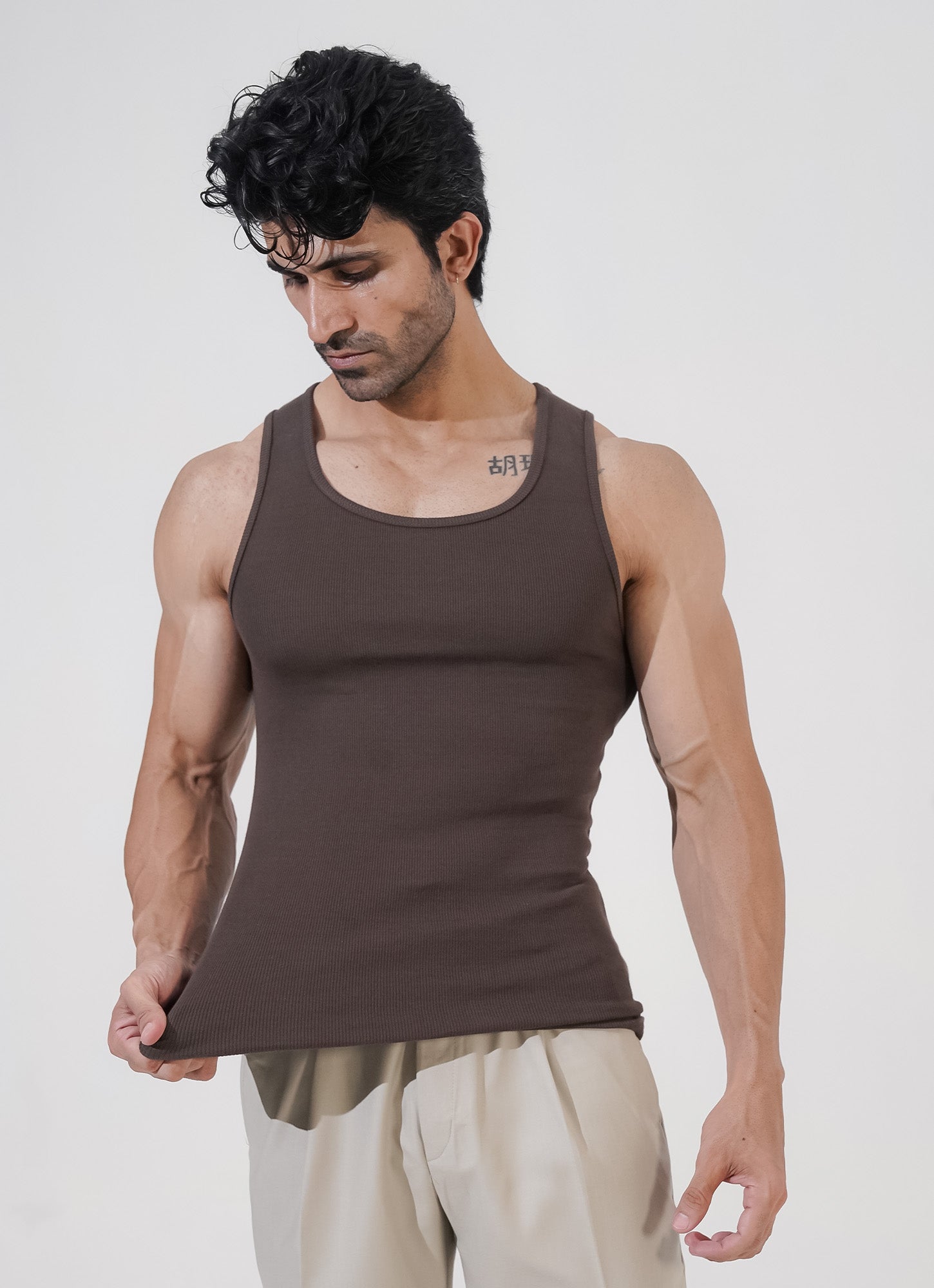 Brown Ribbed Tank Top