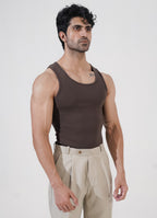 Brown Ribbed Tank Top