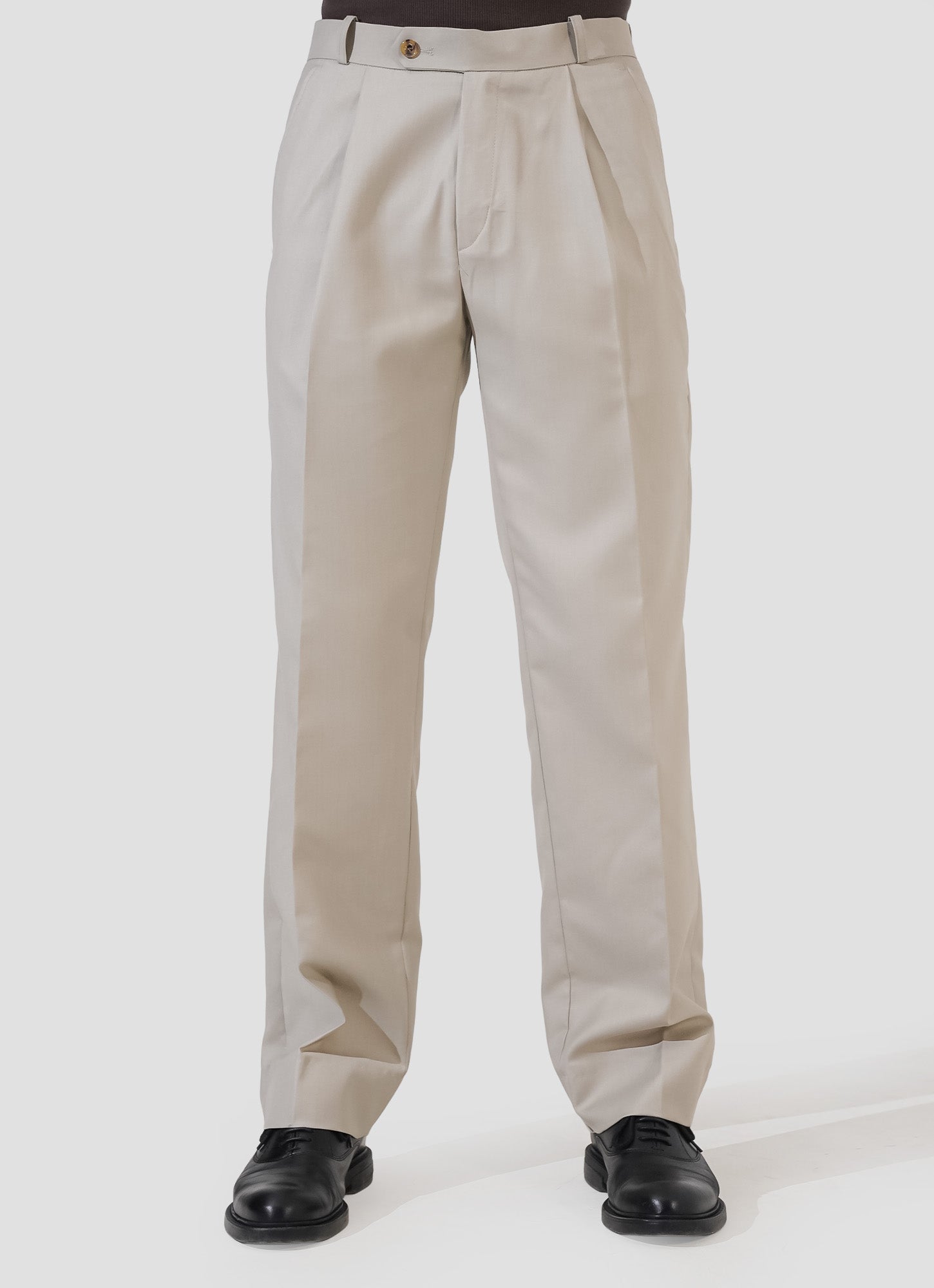 Beige Single Pleated Pants