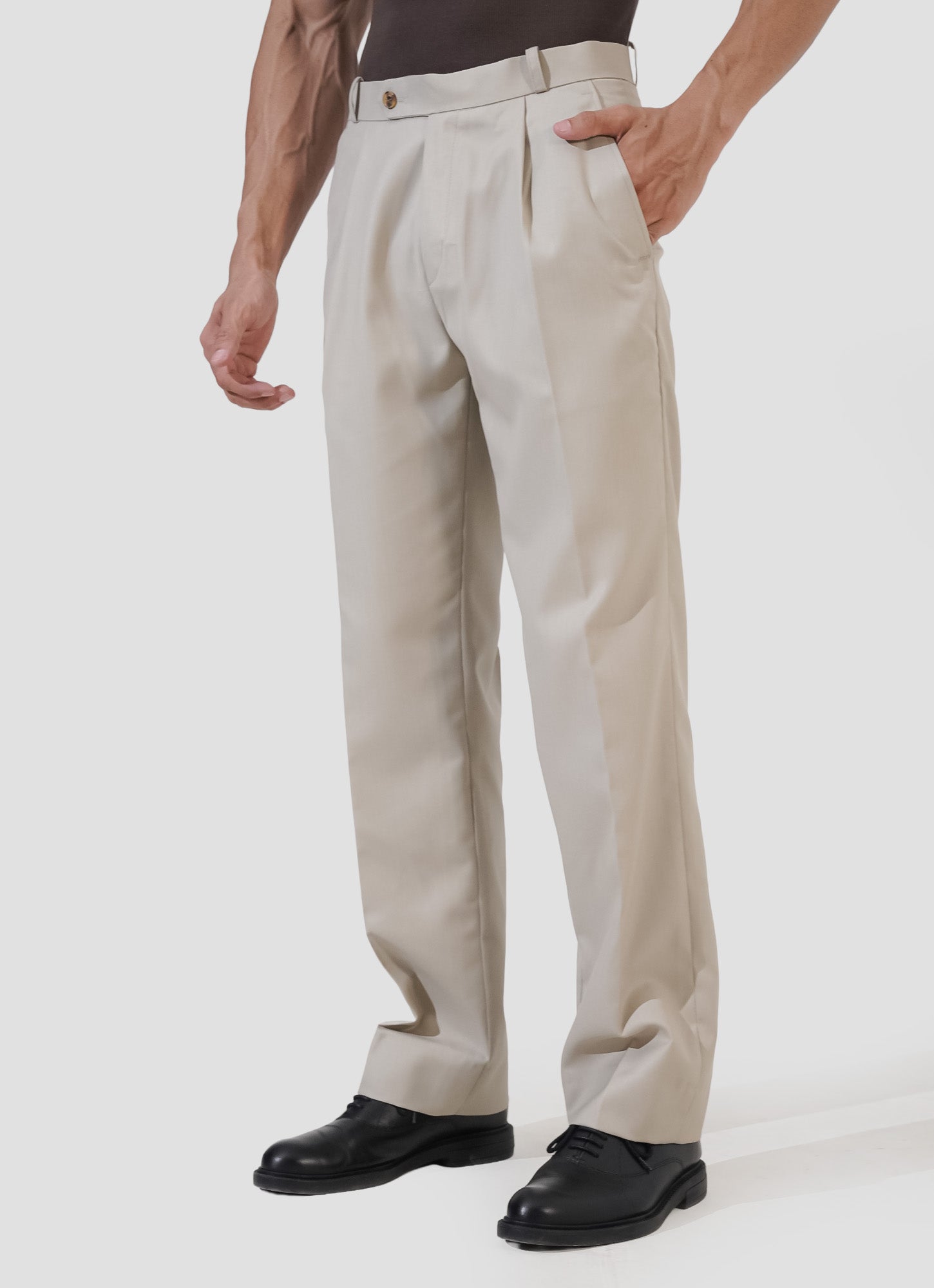 Beige Single Pleated Pants