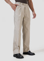 Beige Single Pleated Pants