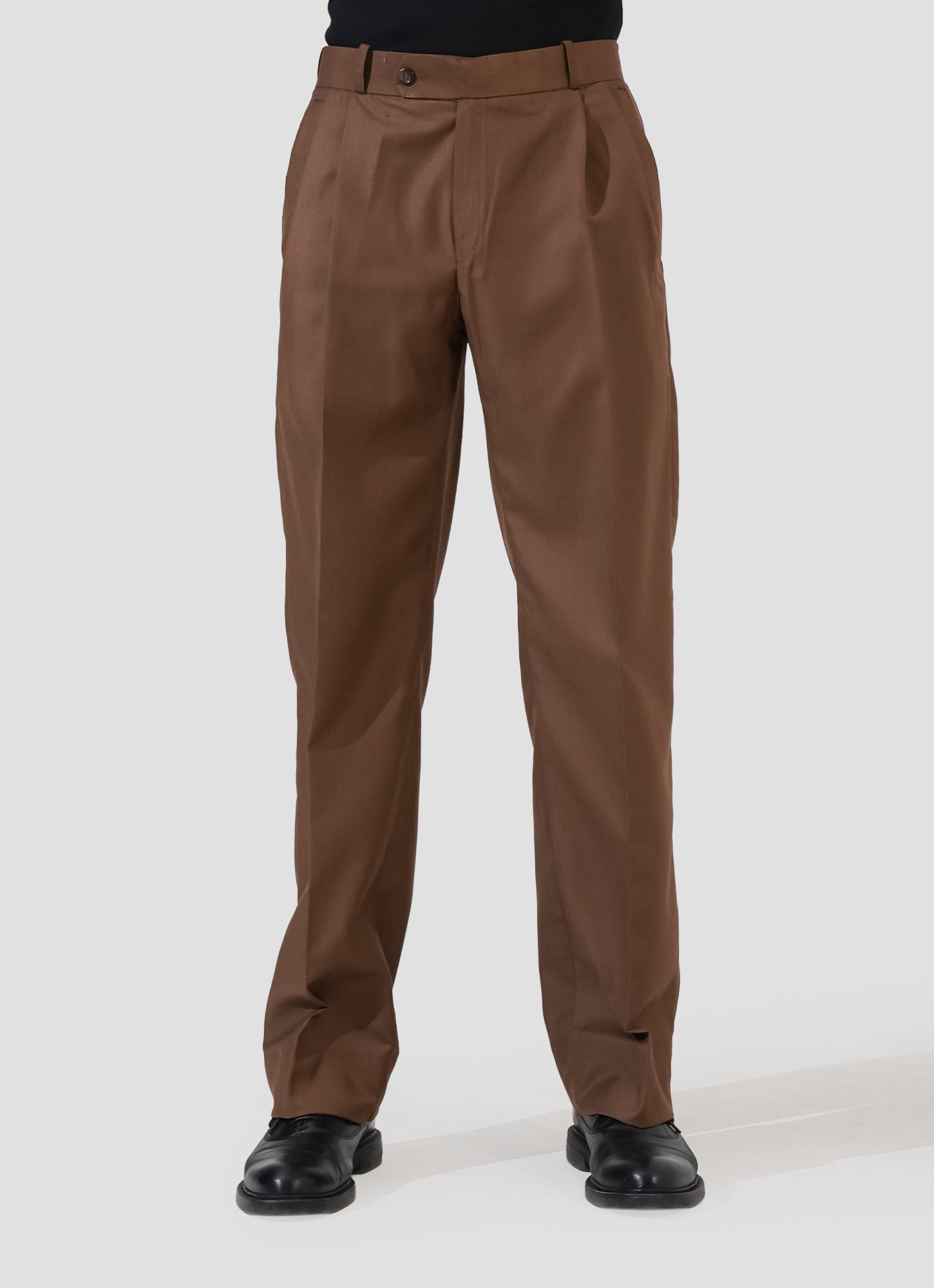Double Pleated Pants — Brown