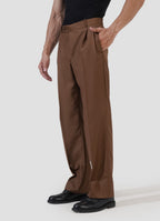 Double Pleated Pants — Brown