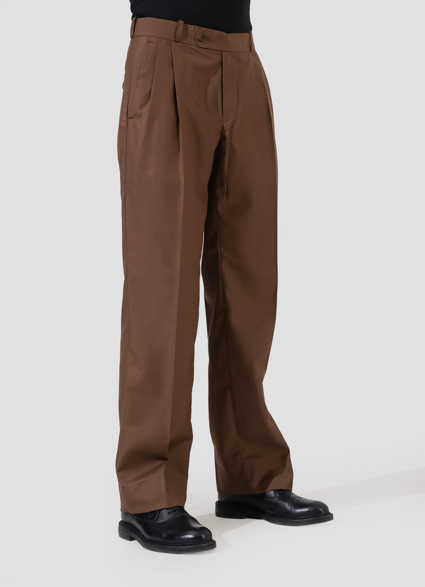 Double Pleated Pants — Brown
