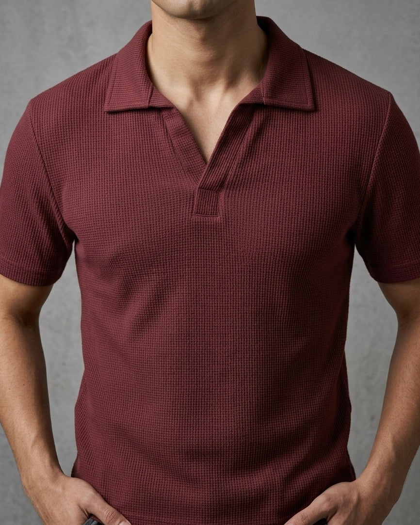 Open Placket Polo – Deep Red