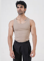 Beige Ribbed Tank Top