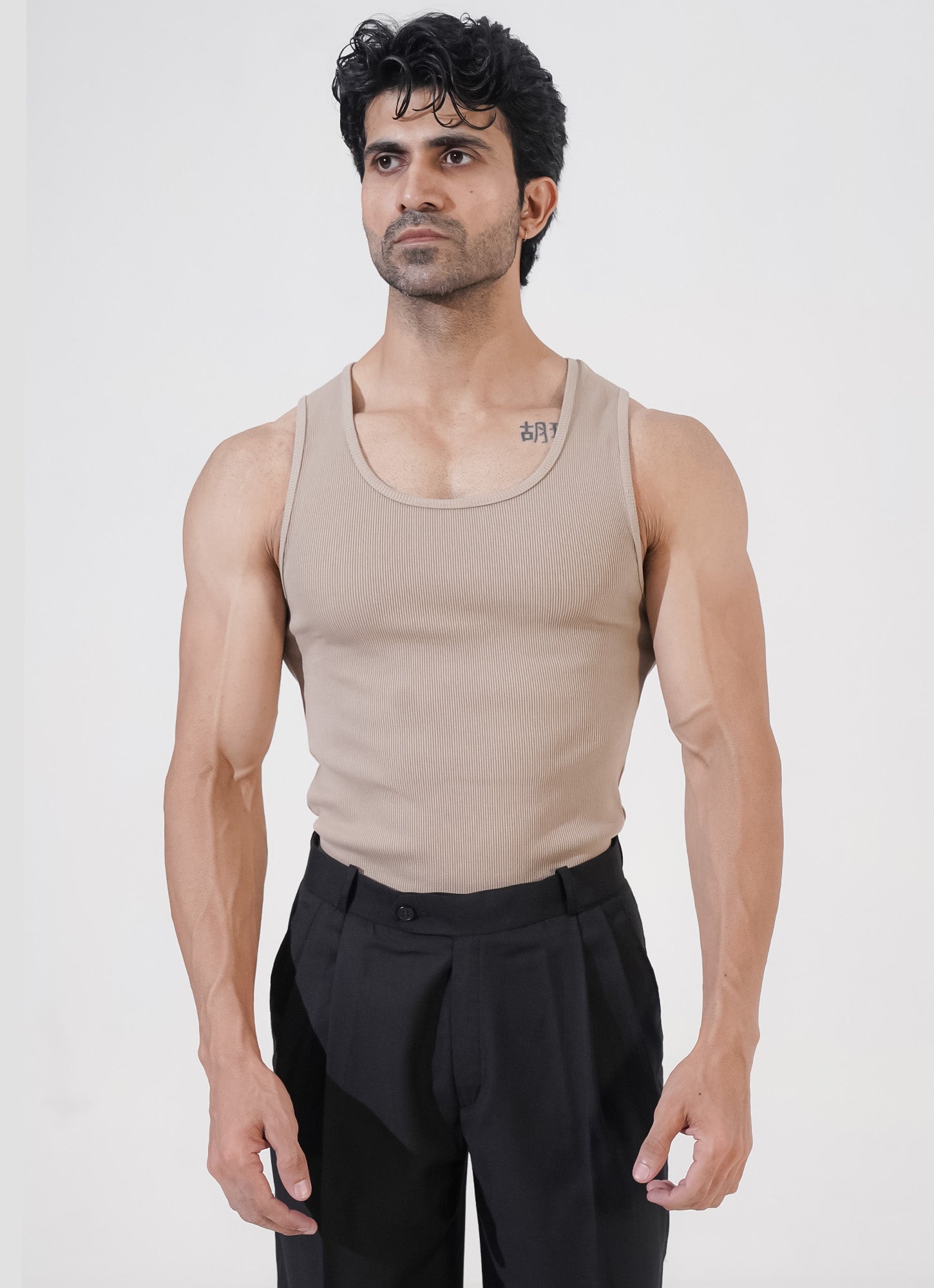 Beige Ribbed Tank Top