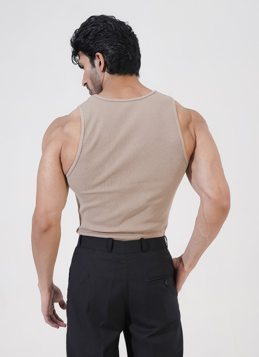 Beige Ribbed Tank Top
