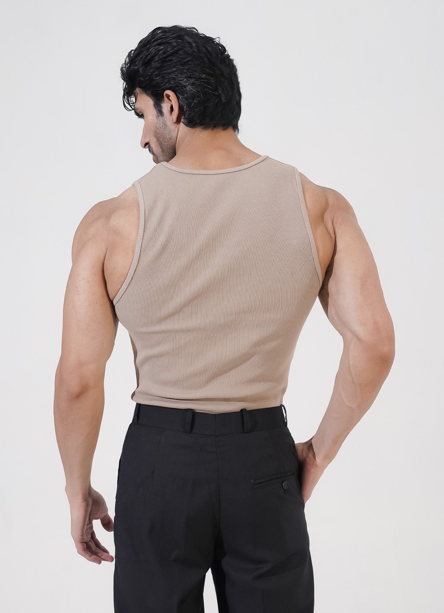 Beige Ribbed Tank Top