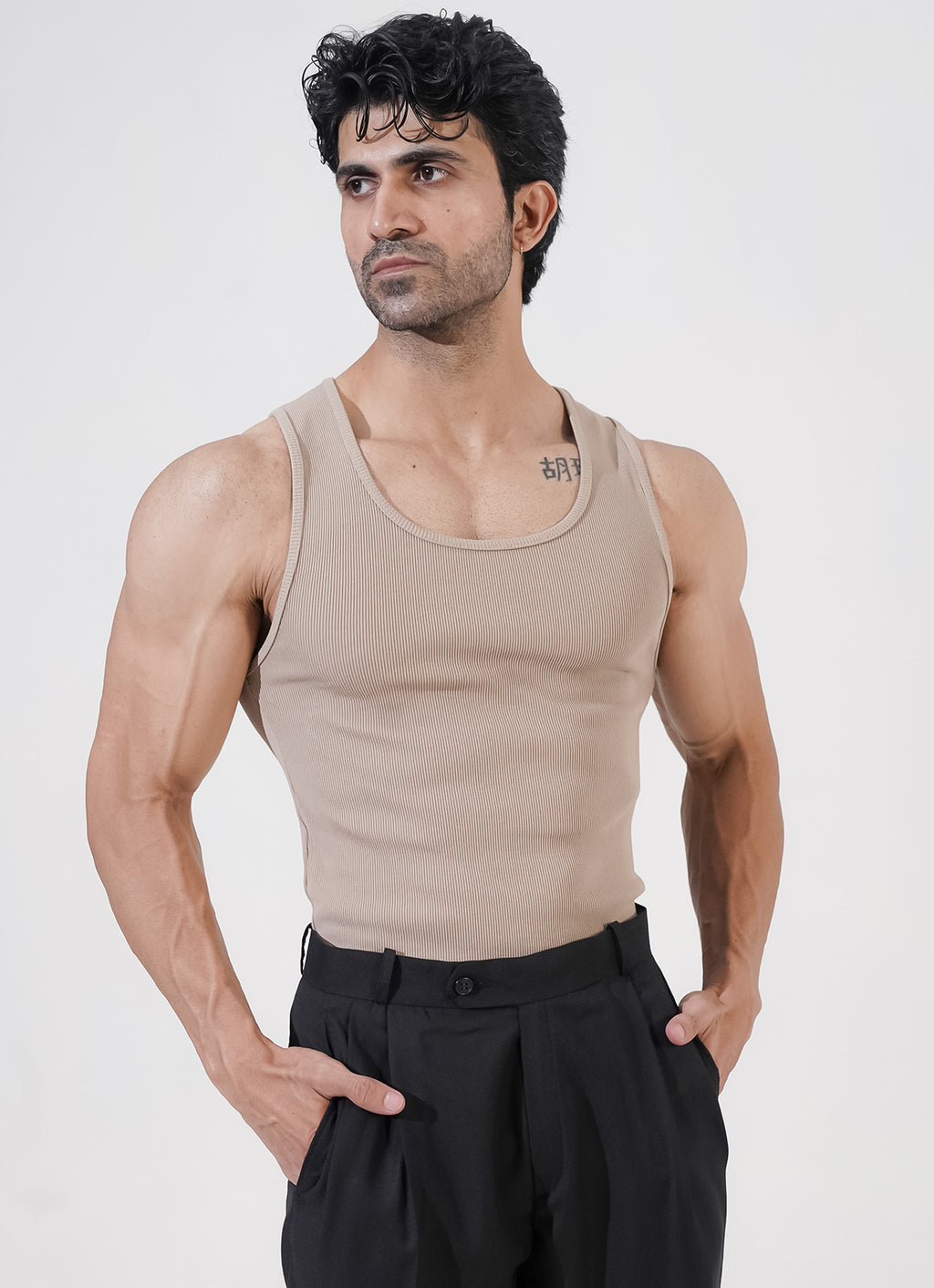 Beige Ribbed Tank Top