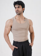 Beige Ribbed Tank Top