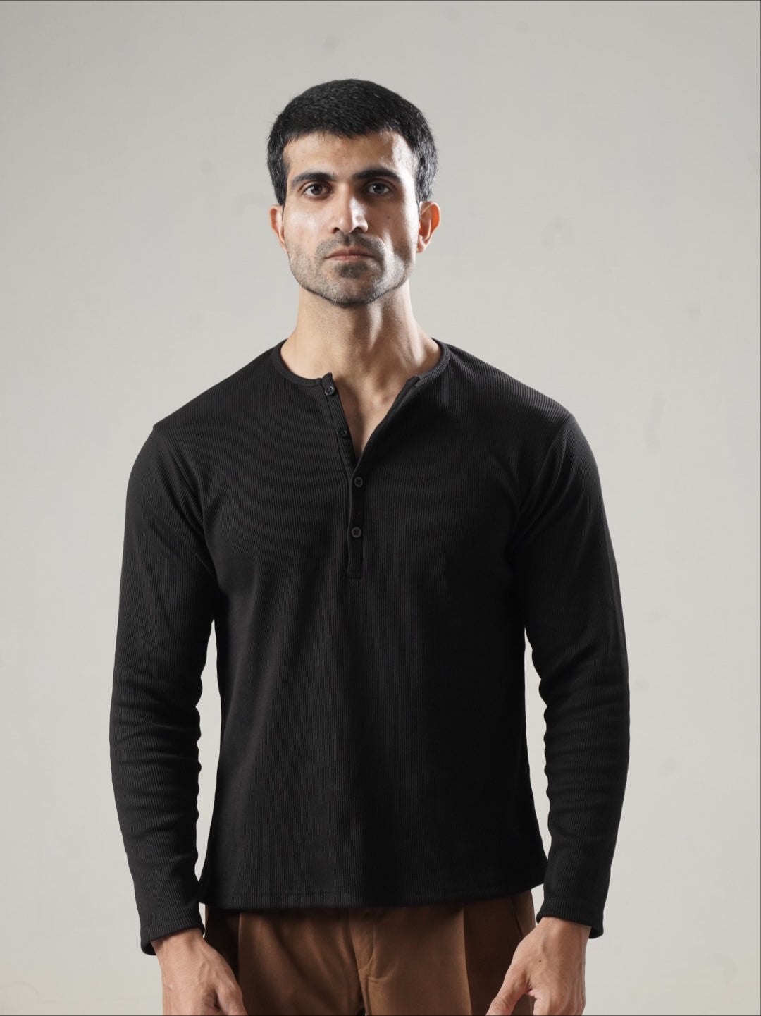 Black Ribbed henley