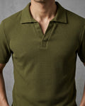 Open Placket Polo – Olive Green