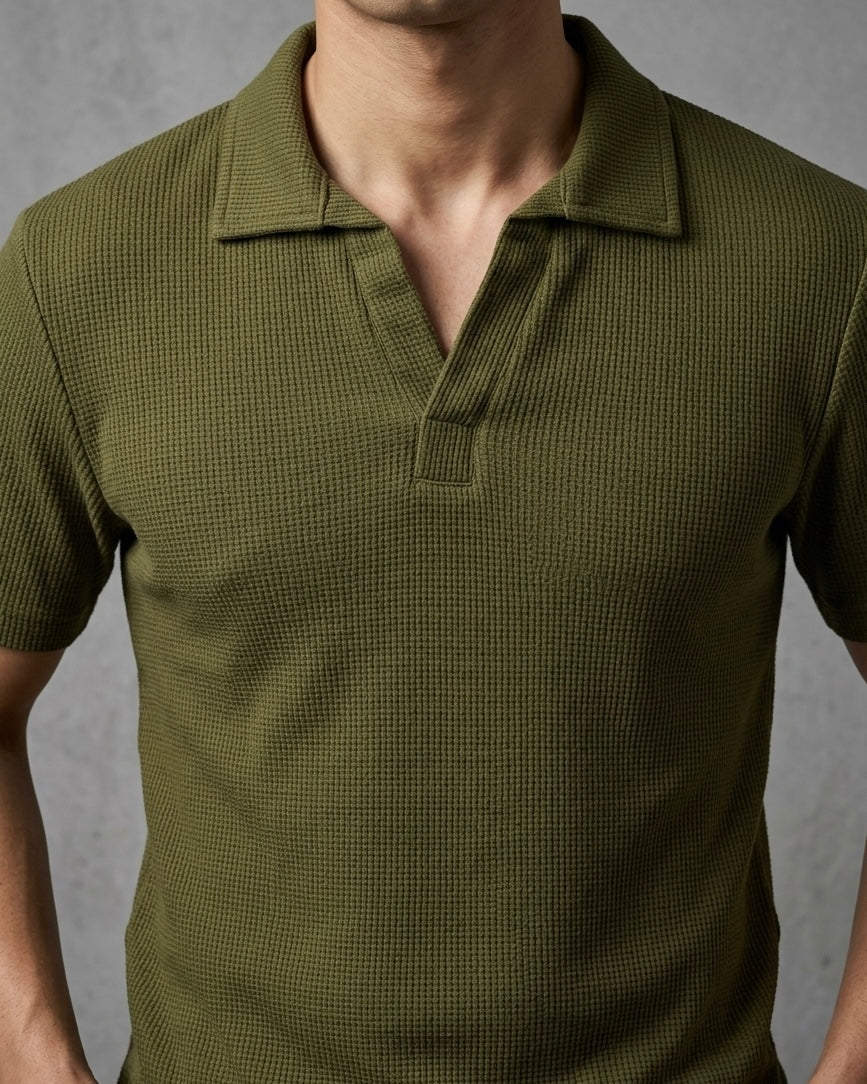 Open Placket Polo – Olive Green