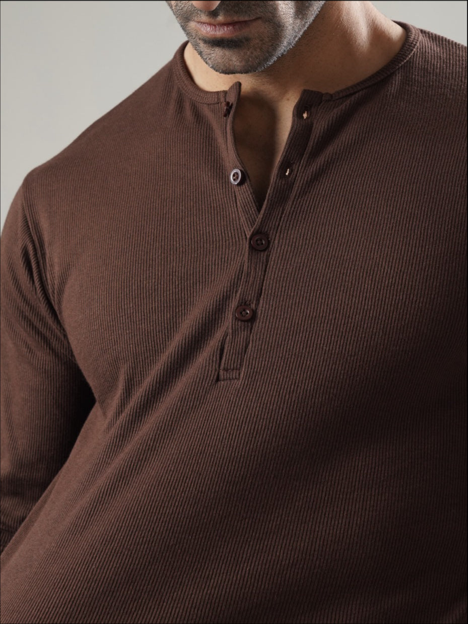 Brown Ribbed henley