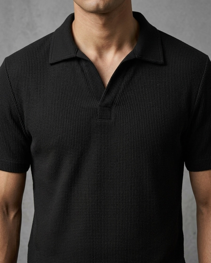 Open Placket Polo – Black