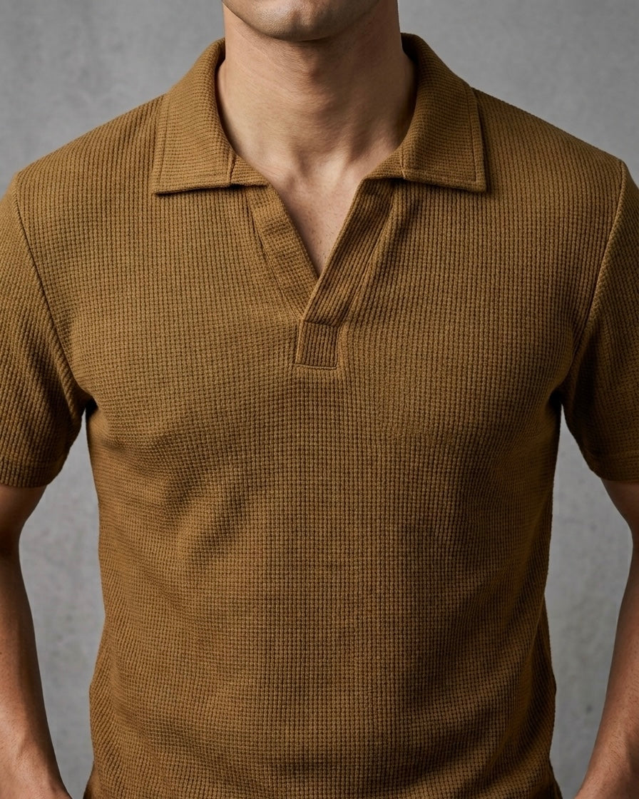 Open Placket Polo – Brown