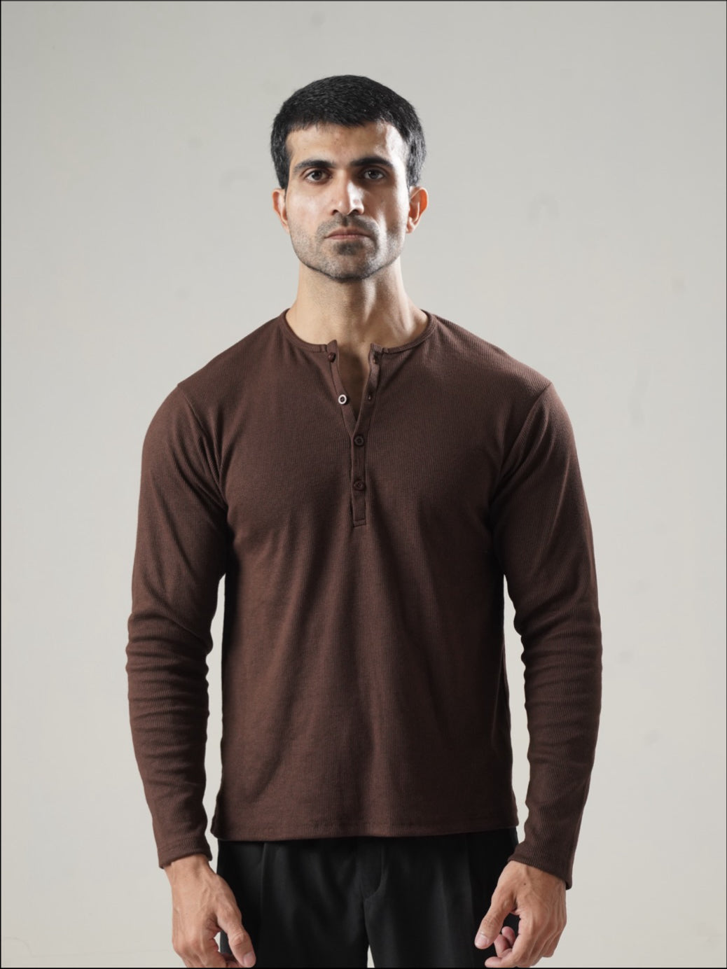 Brown Ribbed henley