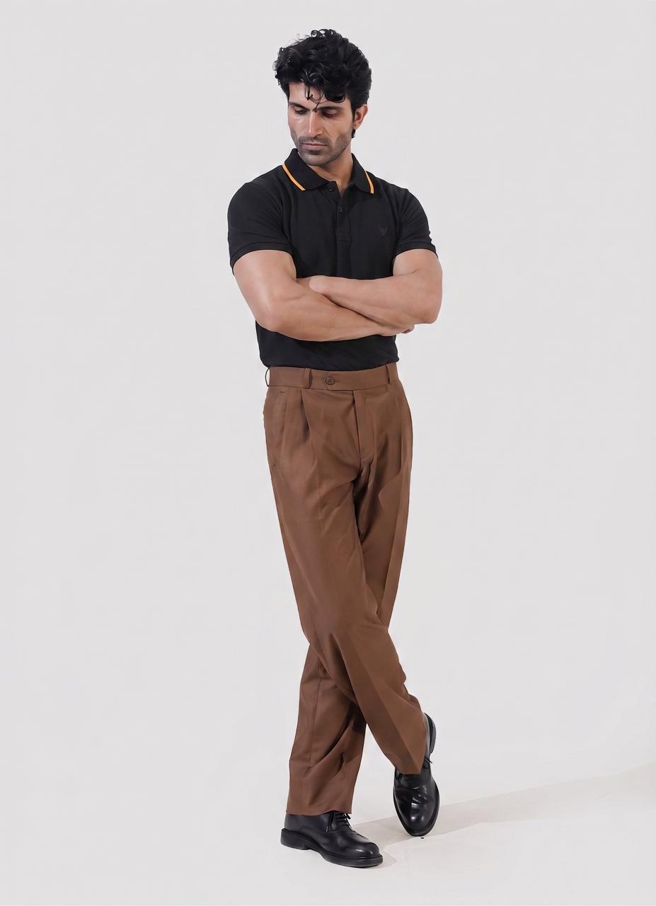 Close up of man wearing beige polo shirt