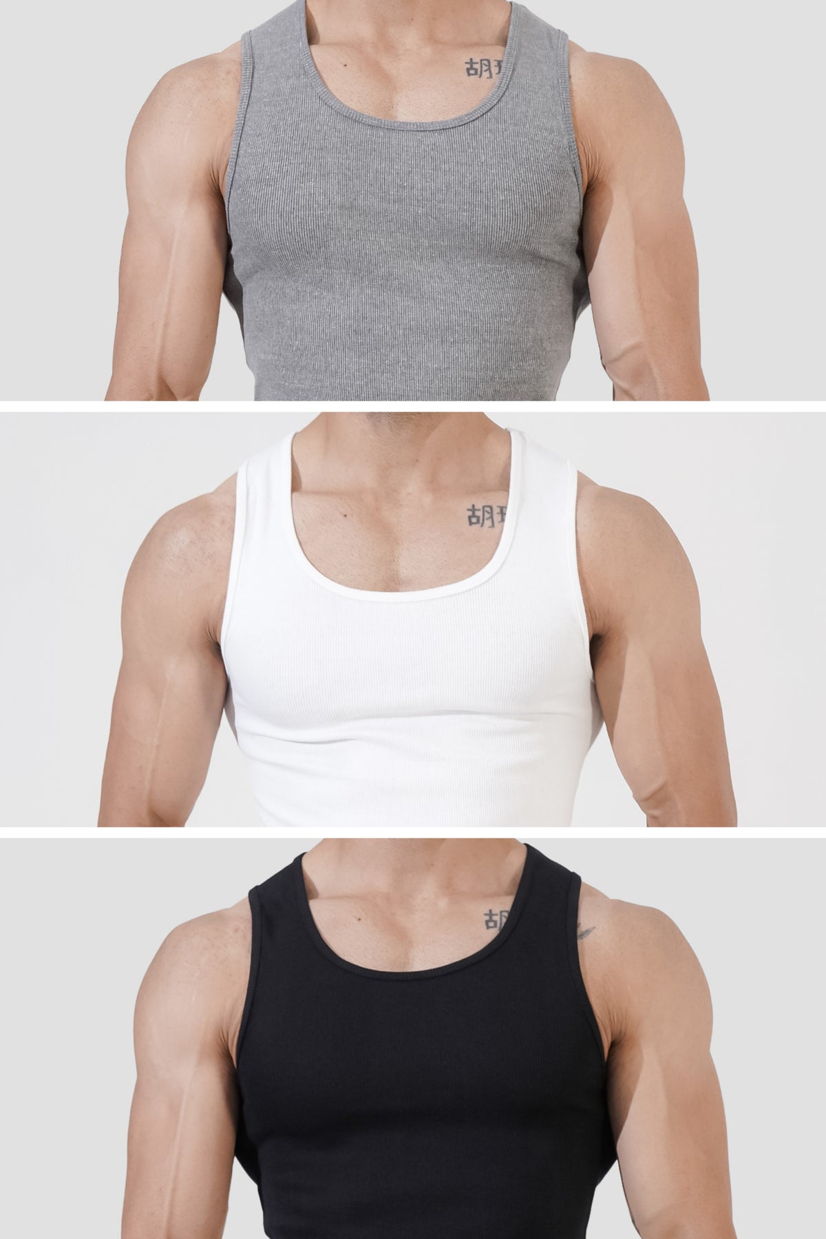 Tank Top Combo – White, Black, Grey