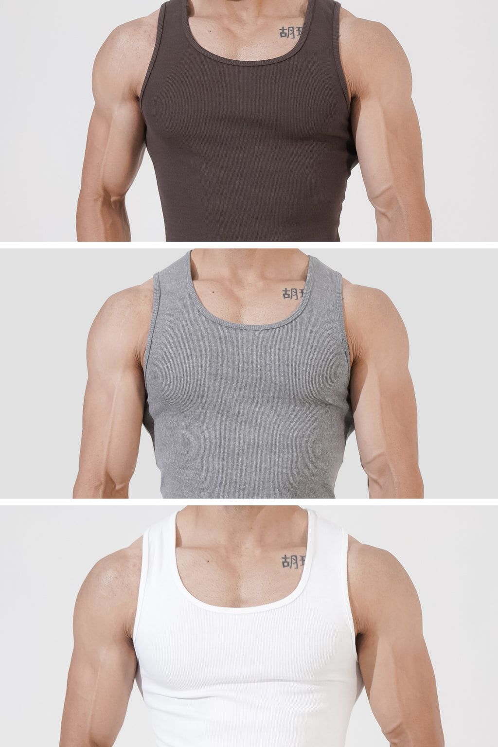 Tank Top Combo – Grey, Brown, White