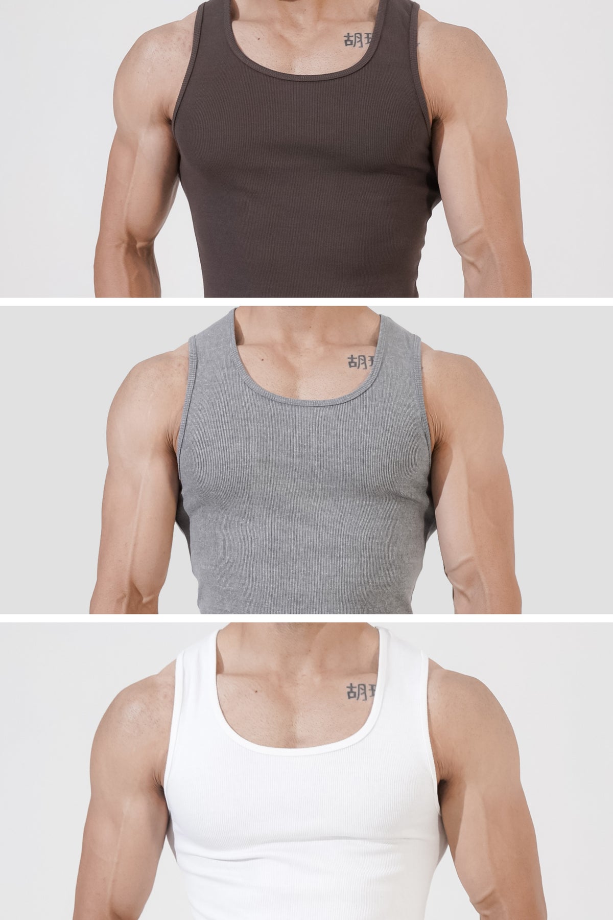Tank Top Combo – Grey, Brown, White