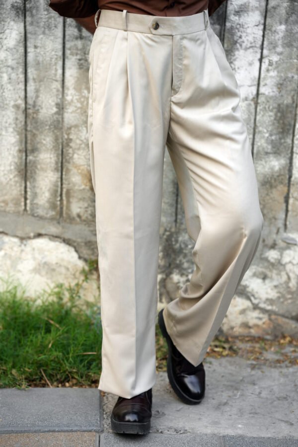 Beige Double Pleated Pants